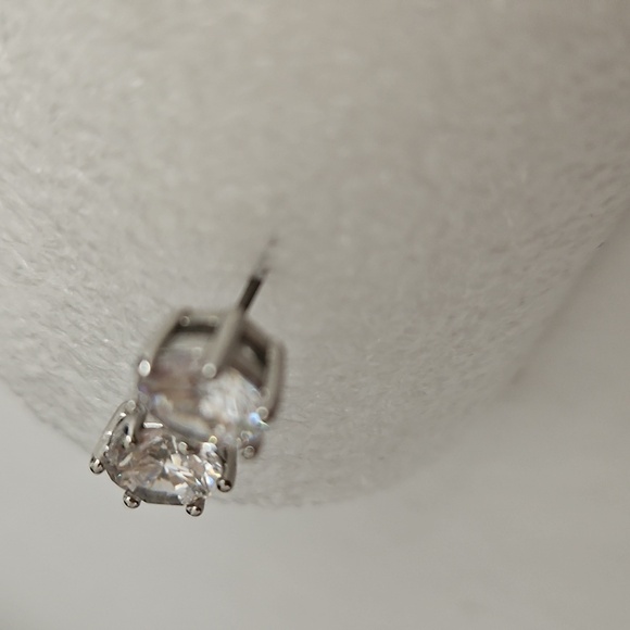 CZ & Silvertone Stud Pierced Earrings - Picture 3 of 7